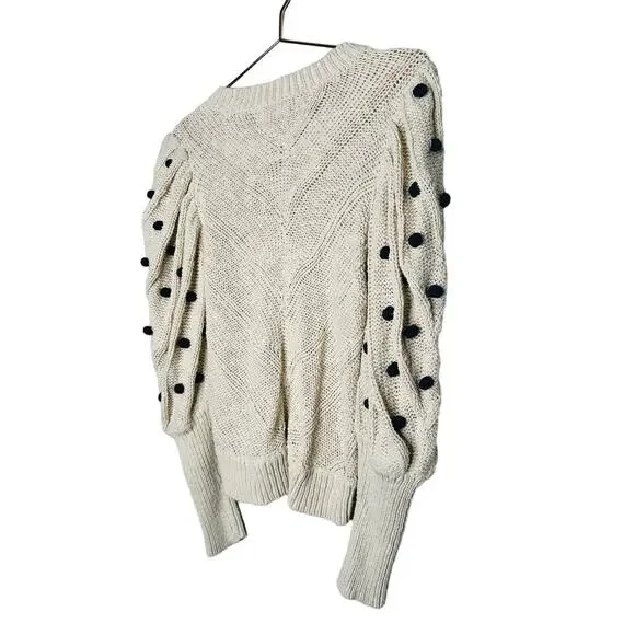 MARIE OLIVER Bridget Knit Bauble Detail Gathered Sleeves 100% Cotton Sweater S - Picture 7 of 14